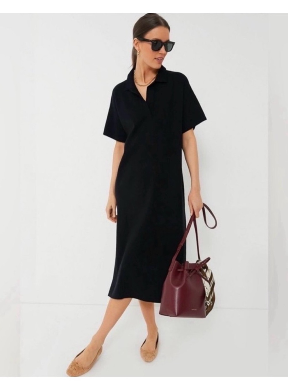 Tuckernuck Black Midi Channing Collar Knit Dress